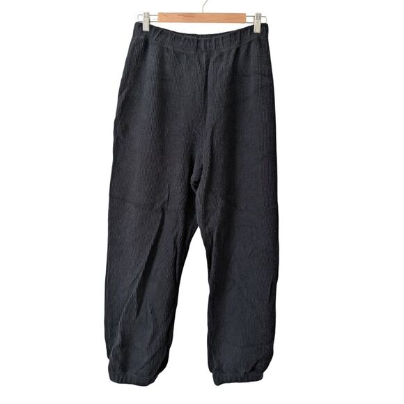 Reformation Black Organic Cotton Ribbed Textured Corduroy Joggers Bubble Size L - Picture 1 of 8